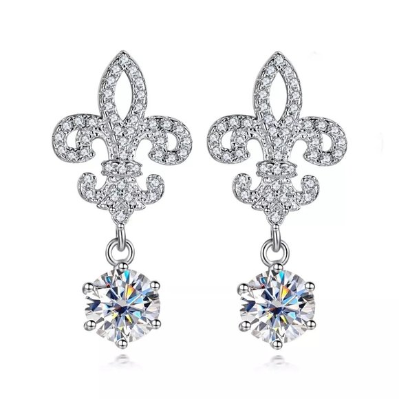 Certified 2ct. t.w. Diamond Dangle Earrings 18k White Gold over Italy Silver - Picture 1 of 15